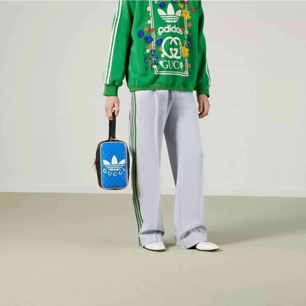 Gucci x Adidas GG Supreme Mini Top Handle Bag Blue Black Leather